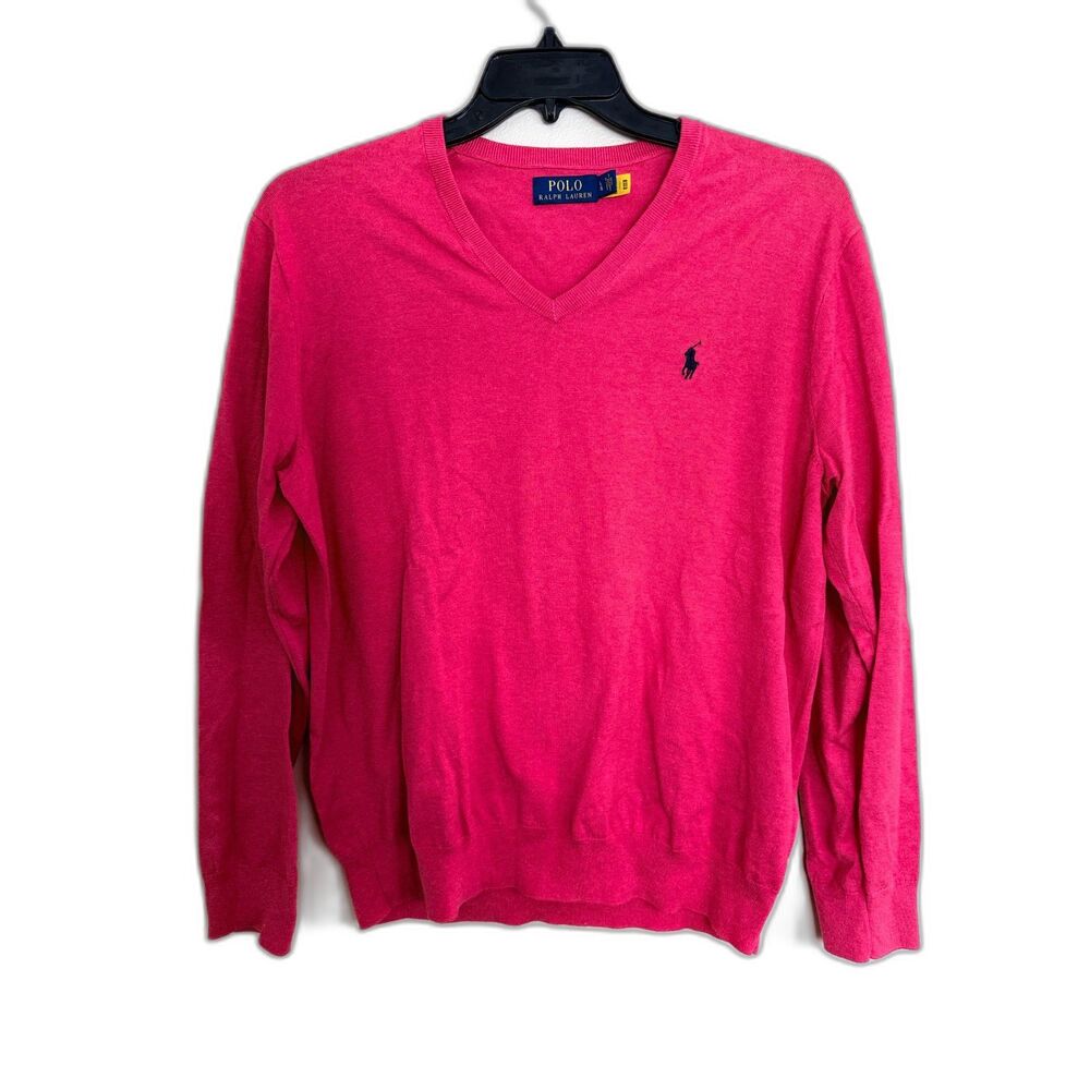 Polo Ralph Lauren V-Neck Sweater‎ - Classic Pink w/ Navy Pony - Large